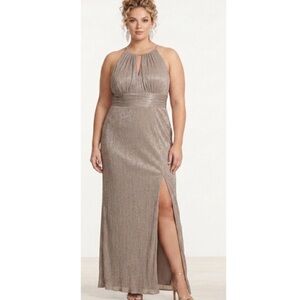 R & M RICHARDS Tan Metallic Sleeveless Long Formal Evening Wedding Guest Dress